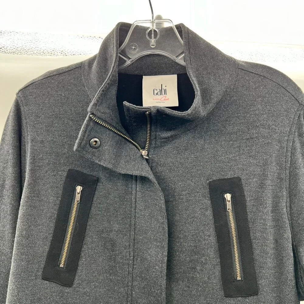 Cabi Womens Belted Jacket Long Sleeve Mesh Back Gray/Black Size Medium Pockets
